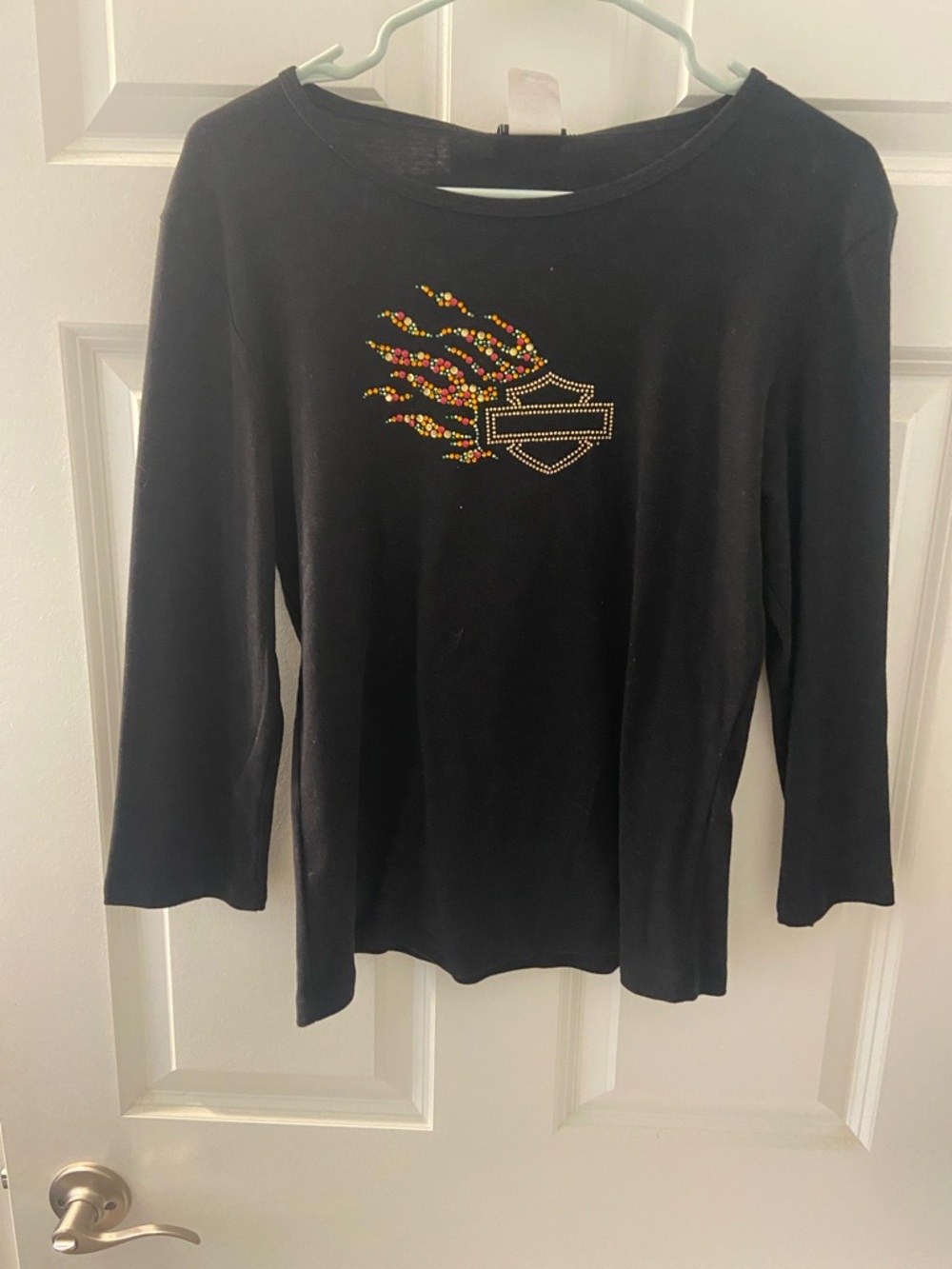 Harley-Davidson Black Tee with Rhinestone three quarter length sleeve shirt